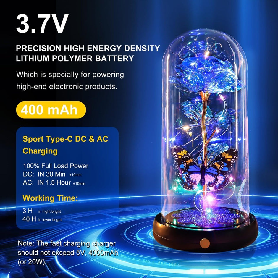 Valentines Day Gifts for Her, Galaxy Glass Rose Forever Eternal Crystal Flower Light Up Rose in Glass Dome with Butterfly Birthday Valentine Gifts for Women Daughter Mom Wife Girlfriend Colorful - Custom Crafting Alliance, LLC