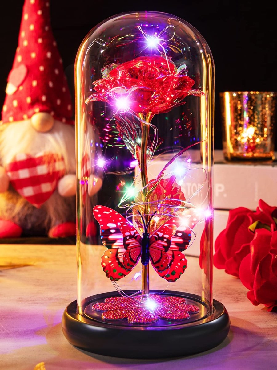 Valentines Day Gifts for Her, Galaxy Glass Rose Forever Eternal Crystal Flower Light Up Rose in Glass Dome with Butterfly Birthday Valentine Gifts for Women Daughter Mom Wife Girlfriend Colorful - Custom Crafting Alliance, LLC