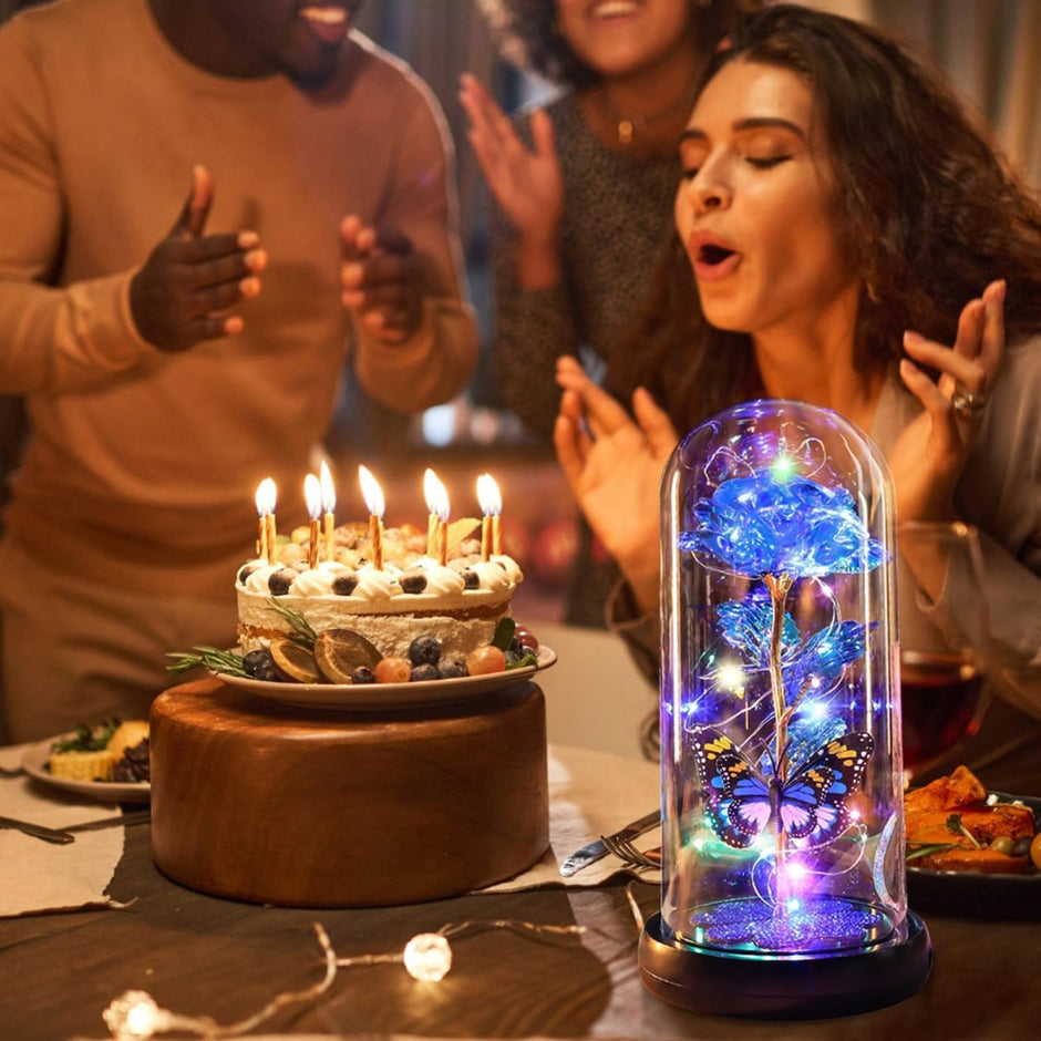 Valentines Day Gifts for Her, Galaxy Glass Rose Forever Eternal Crystal Flower Light Up Rose in Glass Dome with Butterfly Birthday Valentine Gifts for Women Daughter Mom Wife Girlfriend Colorful - Custom Crafting Alliance, LLC