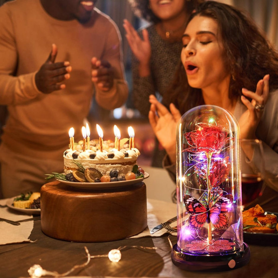 Valentines Day Gifts for Her, Galaxy Glass Rose Forever Eternal Crystal Flower Light Up Rose in Glass Dome with Butterfly Birthday Valentine Gifts for Women Daughter Mom Wife Girlfriend Colorful - Custom Crafting Alliance, LLC