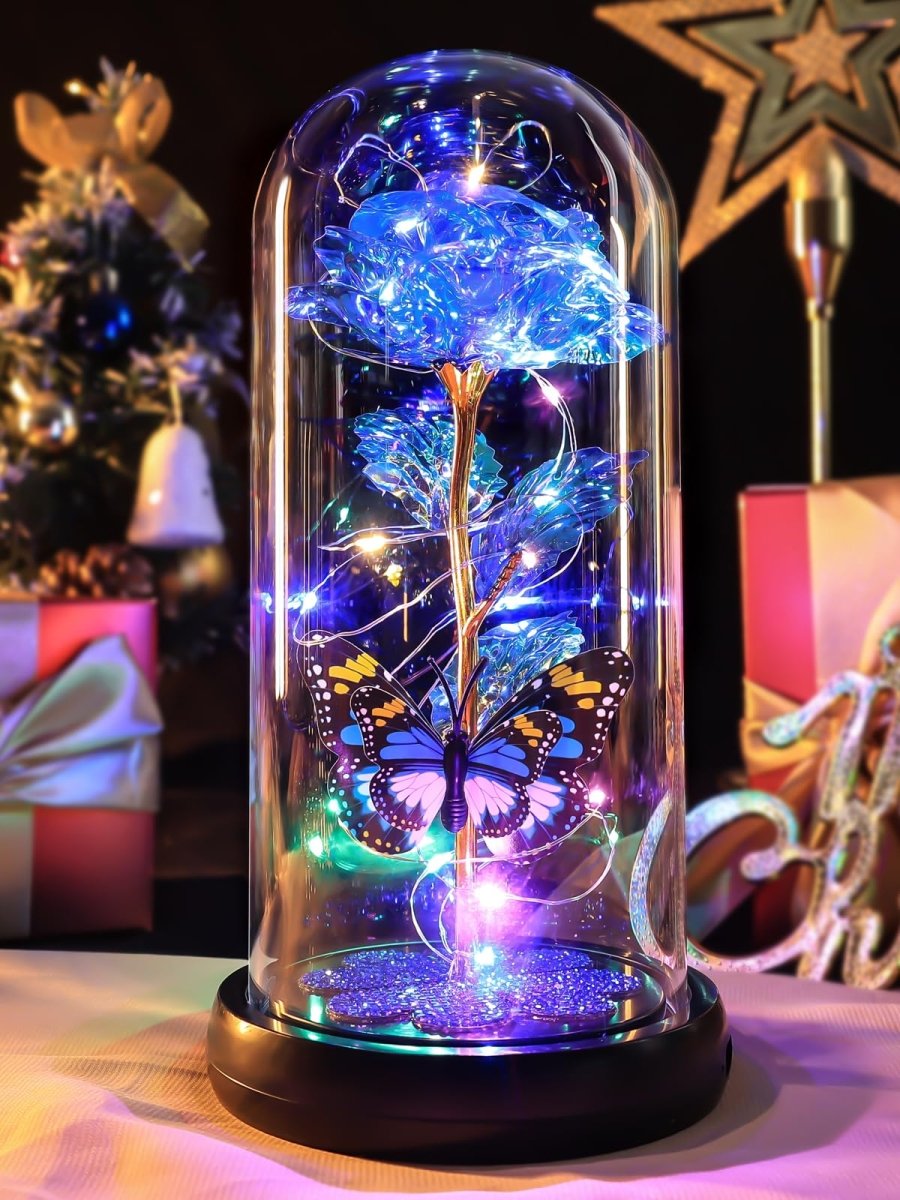 Valentines Day Gifts for Her, Galaxy Glass Rose Forever Eternal Crystal Flower Light Up Rose in Glass Dome with Butterfly Birthday Valentine Gifts for Women Daughter Mom Wife Girlfriend Colorful - Custom Crafting Alliance, LLC