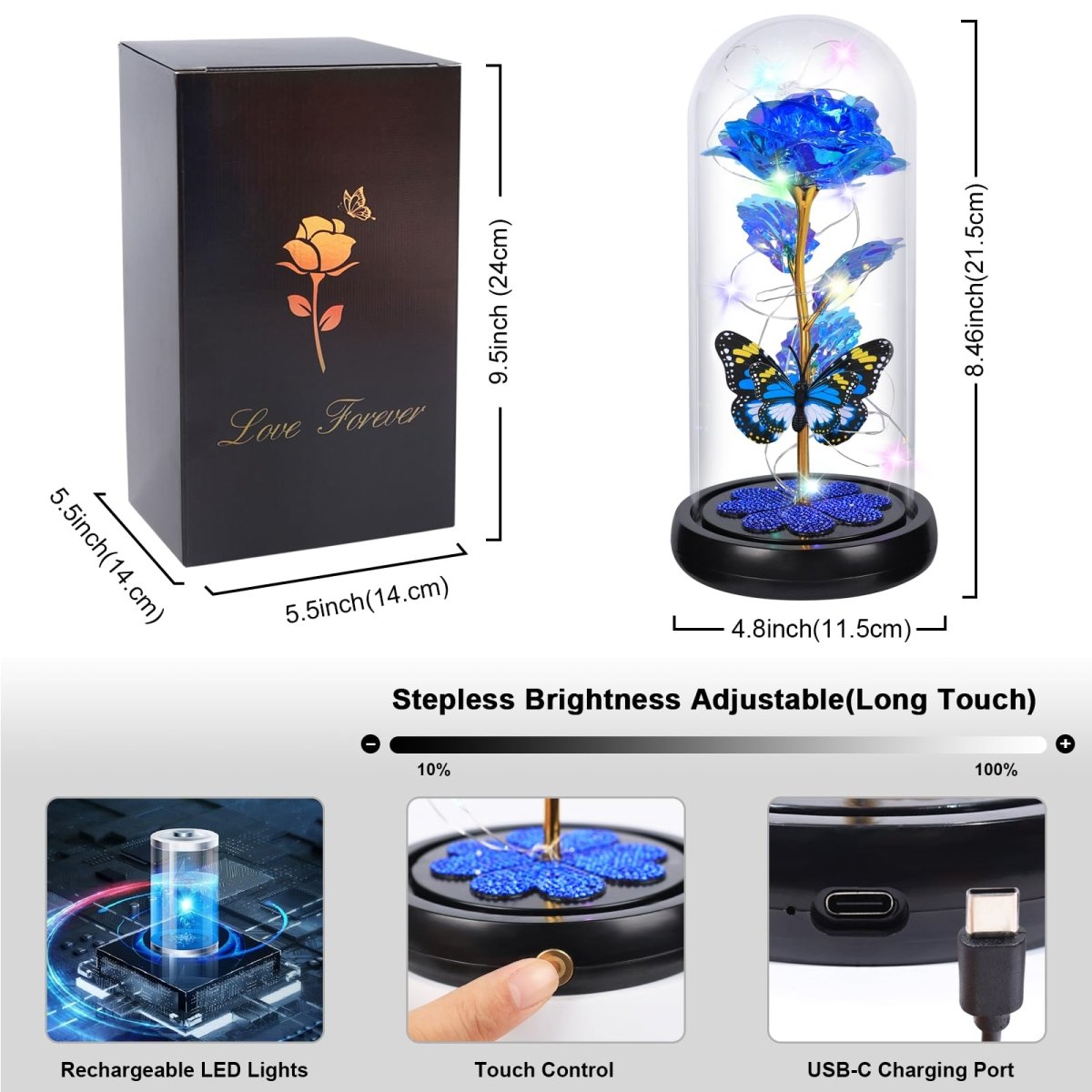 Valentines Day Gifts for Her, Galaxy Glass Rose Forever Eternal Crystal Flower Light Up Rose in Glass Dome with Butterfly Birthday Valentine Gifts for Women Daughter Mom Wife Girlfriend Colorful - Custom Crafting Alliance, LLC