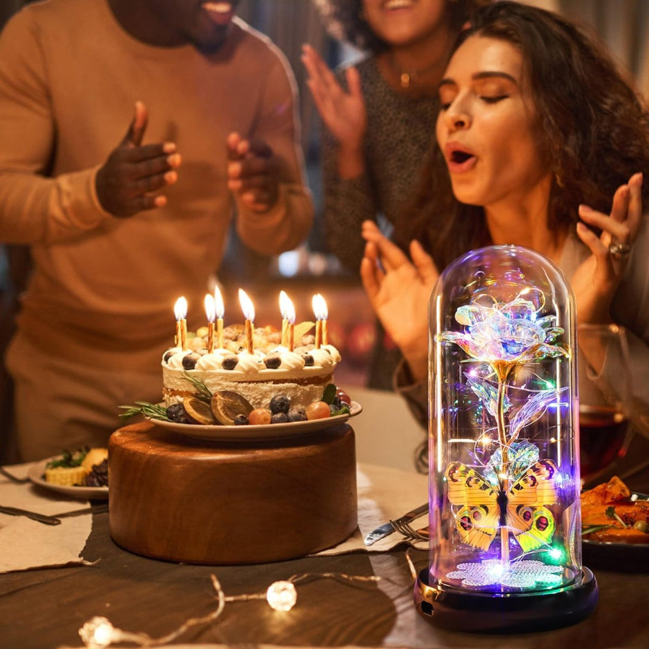 Valentines Day Gifts for Her, Galaxy Glass Rose Forever Eternal Crystal Flower Light Up Rose in Glass Dome with Butterfly Birthday Valentine Gifts for Women Daughter Mom Wife Girlfriend Colorful - Custom Crafting Alliance, LLC