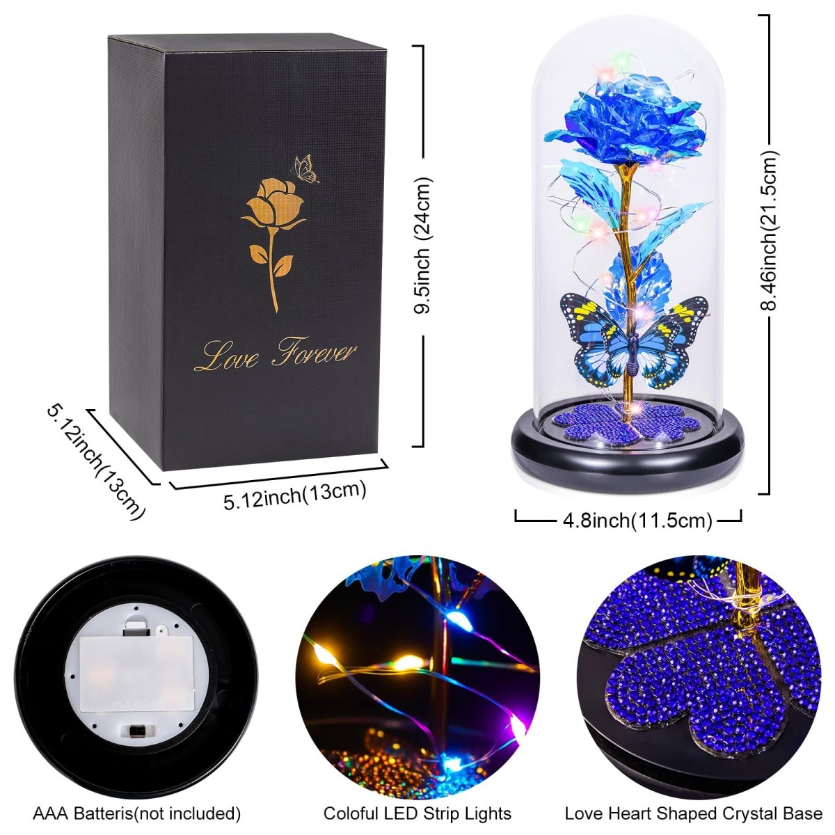 Valentines Day Gifts for Her, Galaxy Glass Rose Forever Eternal Crystal Flower Light Up Rose in Glass Dome with Butterfly Birthday Valentine Gifts for Women Daughter Mom Wife Girlfriend Colorful - Custom Crafting Alliance, LLC