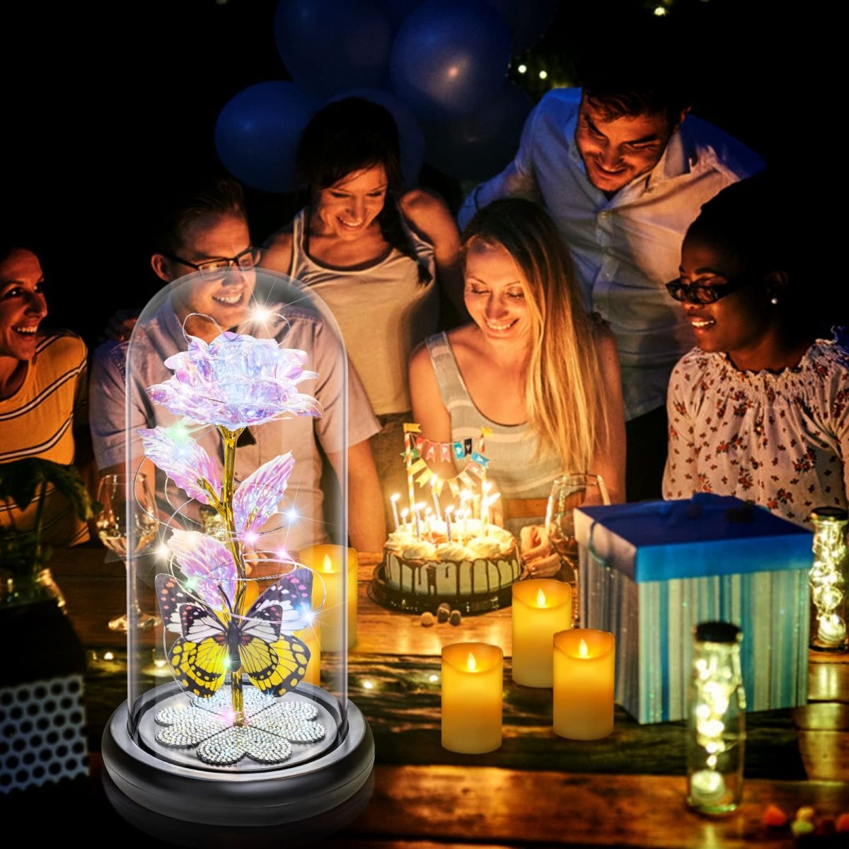 Valentines Day Gifts for Her, Galaxy Glass Rose Forever Eternal Crystal Flower Light Up Rose in Glass Dome with Butterfly Birthday Valentine Gifts for Women Daughter Mom Wife Girlfriend Colorful - Custom Crafting Alliance, LLC