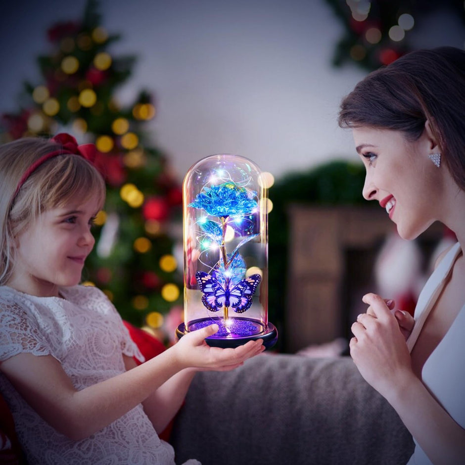Valentines Day Gifts for Her, Galaxy Glass Rose Forever Eternal Crystal Flower Light Up Rose in Glass Dome with Butterfly Birthday Valentine Gifts for Women Daughter Mom Wife Girlfriend Colorful - Custom Crafting Alliance, LLC