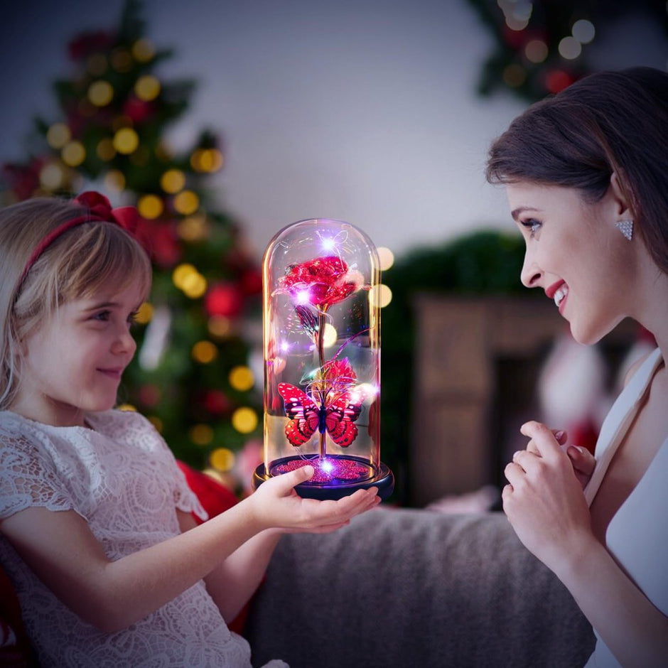 Valentines Day Gifts for Her, Galaxy Glass Rose Forever Eternal Crystal Flower Light Up Rose in Glass Dome with Butterfly Birthday Valentine Gifts for Women Daughter Mom Wife Girlfriend Colorful - Custom Crafting Alliance, LLC