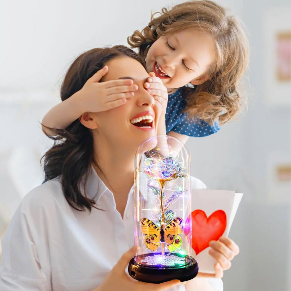 Valentines Day Gifts for Her, Galaxy Glass Rose Forever Eternal Crystal Flower Light Up Rose in Glass Dome with Butterfly Birthday Valentine Gifts for Women Daughter Mom Wife Girlfriend Colorful - Custom Crafting Alliance, LLC