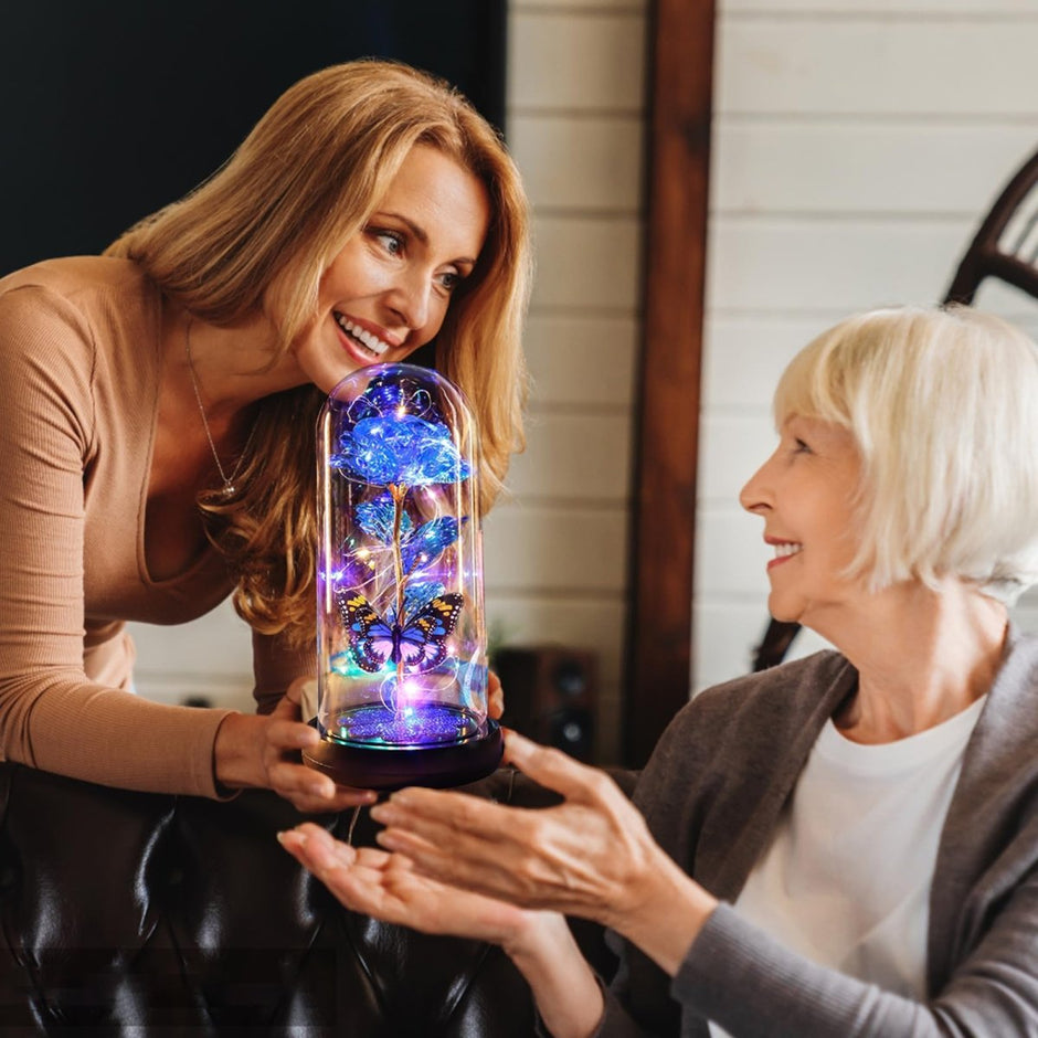 Valentines Day Gifts for Her, Galaxy Glass Rose Forever Eternal Crystal Flower Light Up Rose in Glass Dome with Butterfly Birthday Valentine Gifts for Women Daughter Mom Wife Girlfriend Colorful - Custom Crafting Alliance, LLC