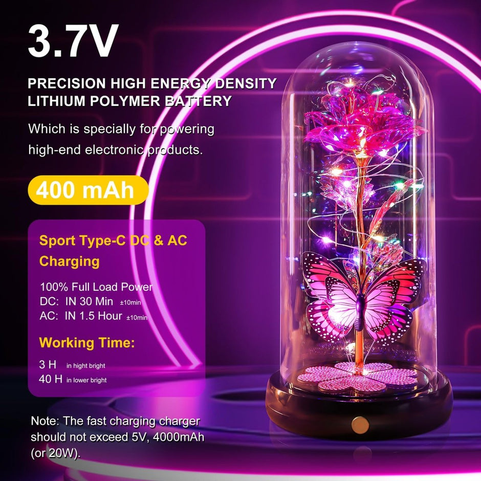 Valentines Day Gifts for Her, Galaxy Glass Rose Forever Eternal Crystal Flower Light Up Rose in Glass Dome with Butterfly Birthday Valentine Gifts for Women Daughter Mom Wife Girlfriend Colorful - Custom Crafting Alliance, LLC