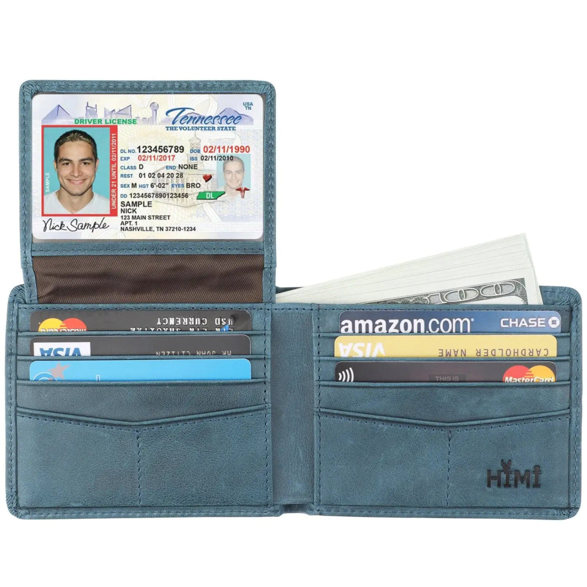 Wallet for Men - Genuine Leather RFID Blocking Bifold Stylish Wallet With 2 ID Window Vintage Style Vintage Ocean Blue - Custom Crafting Alliance, LLC