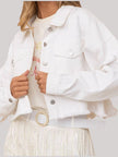 Distressed Raw Hem Dropped Shoulder Denim Jacket