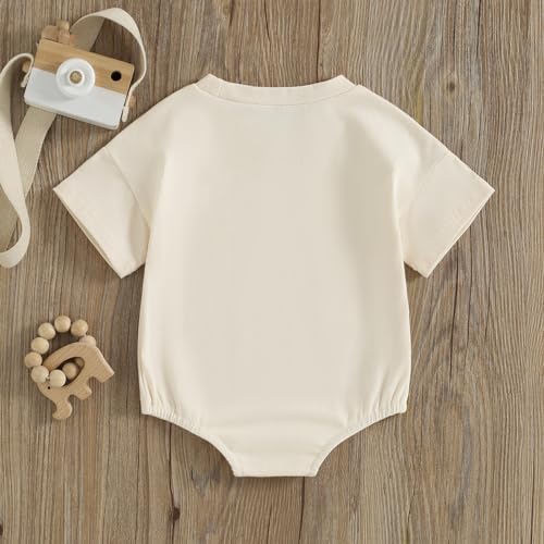 WZTYYDS Newborn Baby Boy Girl Bubble Romper Short Sleeve Oversized Letters Graphic Bodysuit One Piece Neutral Summer Clothes - Custom Crafting Alliance, LLC